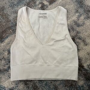 Garage Cream Ribbed V-Neck Crop Top